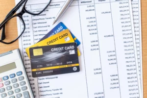 Credit cards and financial documents illustrating credit score and bankruptcy in Florida